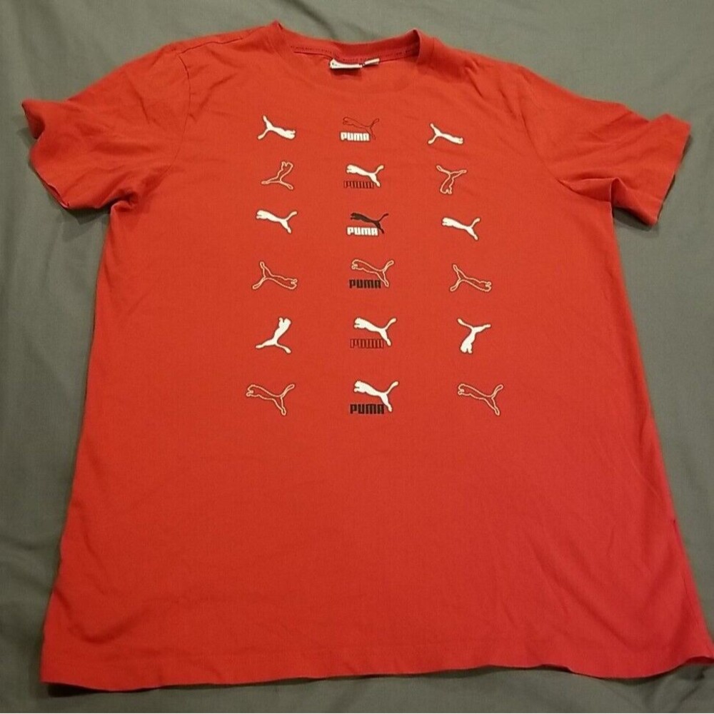 Puma Shirt Mens Small Red Graphic Black & White Logos Short Sleeve Athletic
